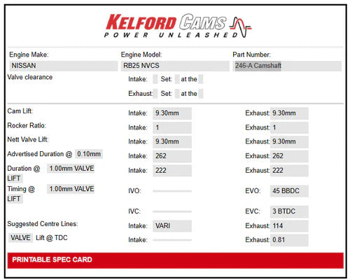 Kelford cams Nissan RB25DET NVCS R33 camshafts available at Autech Store Auckland high performance engine upgrade for improved airflow power and turbo response
